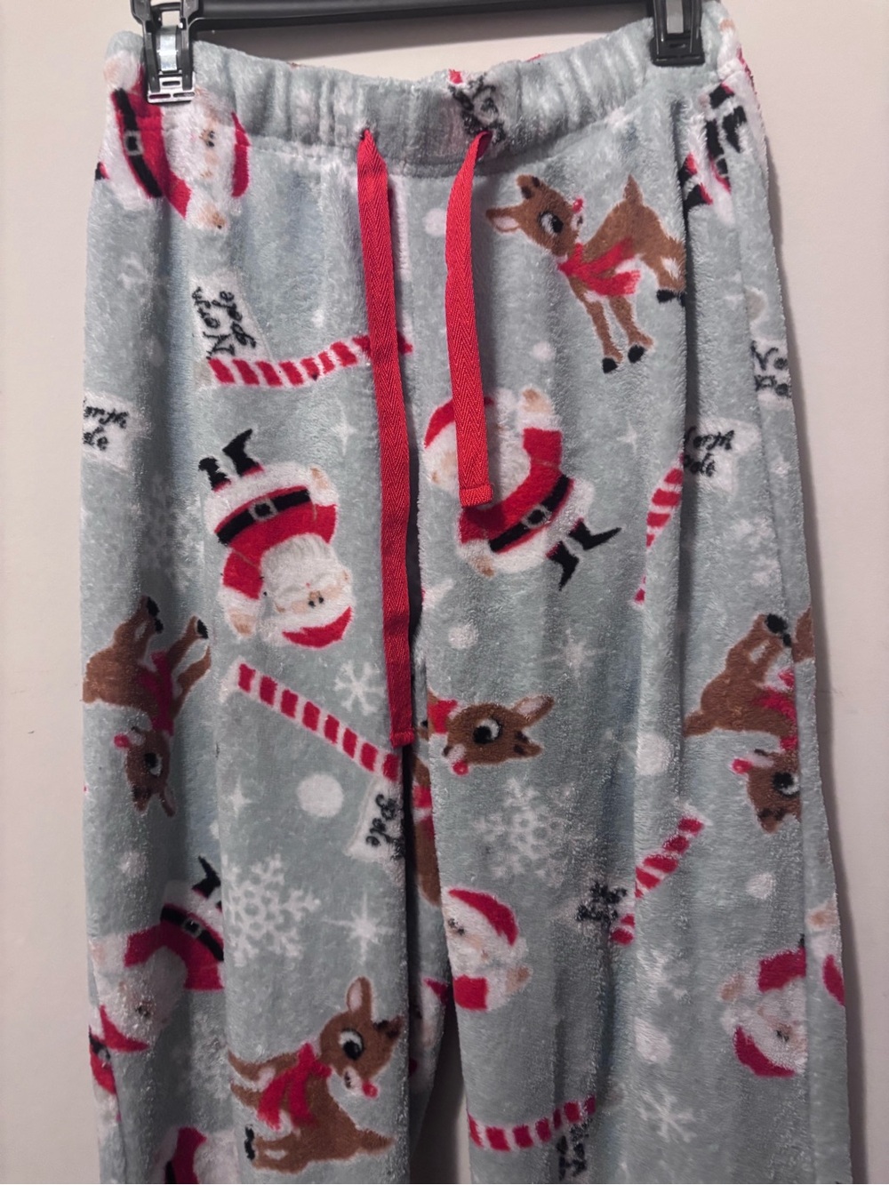 Kids Holiday Fleece Pajama Pants - Light Blue with Red Trim